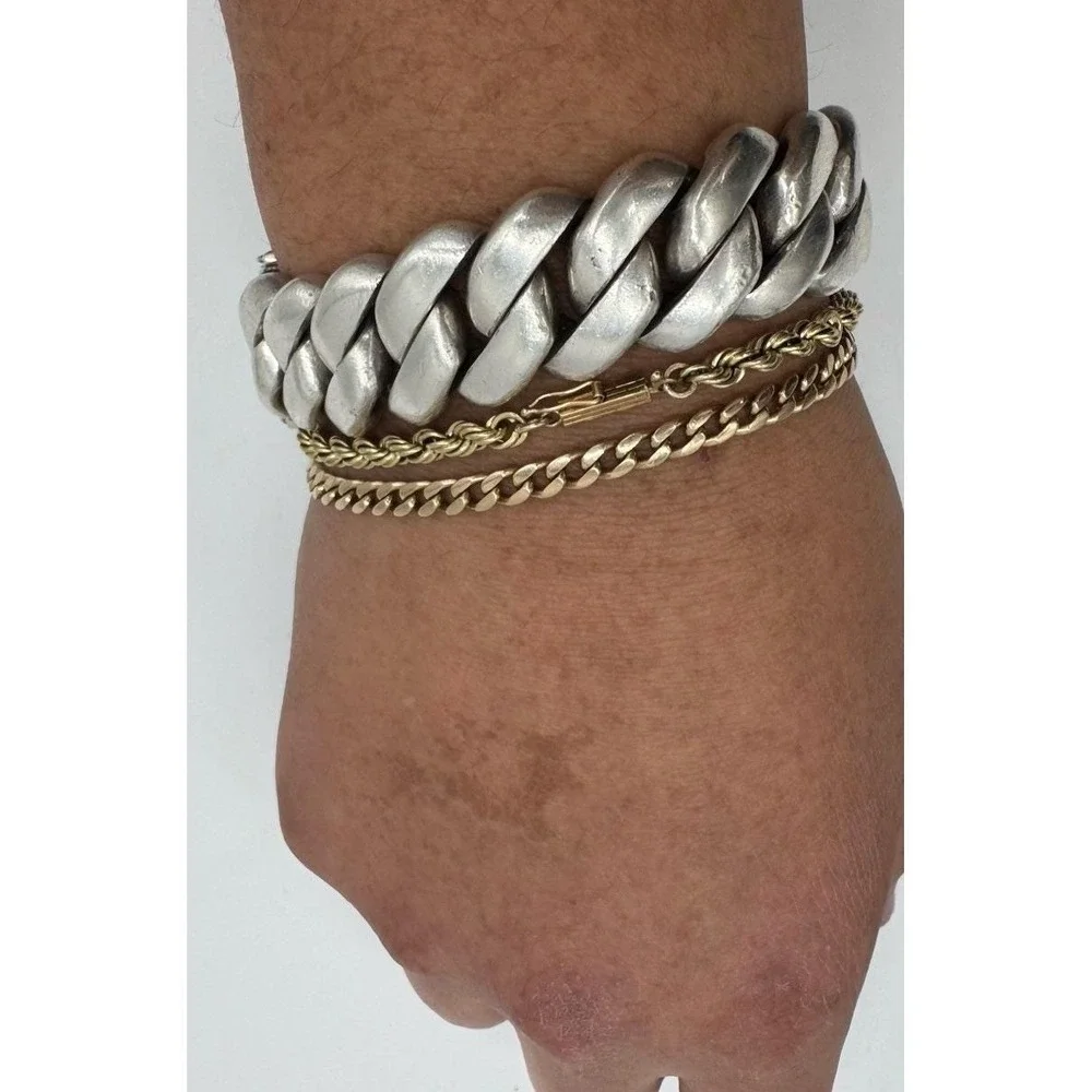 Vintage Heavy 183g Curb Link Chain Bracelet Silver Tone 22mm Wide 9.5in Clasp